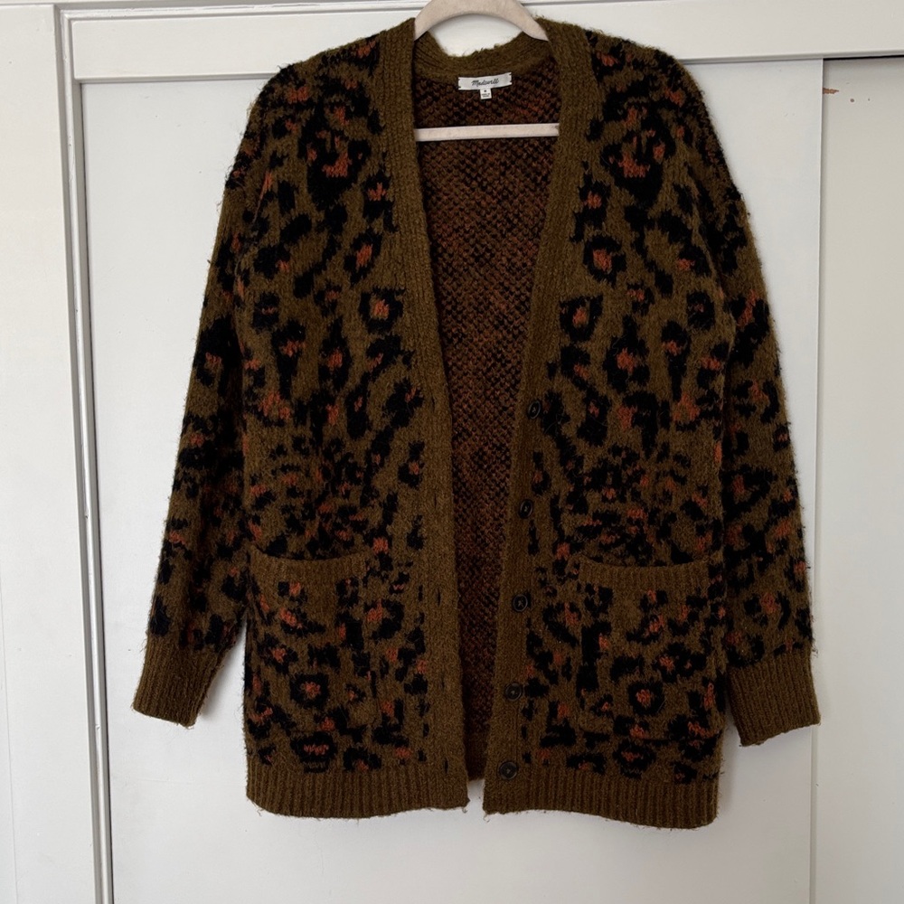 Madewell Olive Leopard Oversized Cardigan size Medium